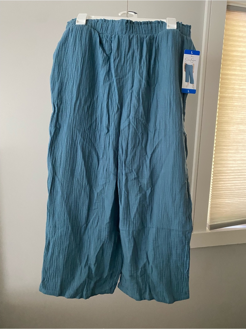 Jessica Simpson Teal Wide-Leg Crinkle Sweatpants
